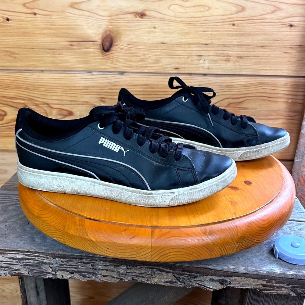 Puma‎ Smash v2 L Black Leather Sneakers Womens 10 Low Top Easily cleaned up